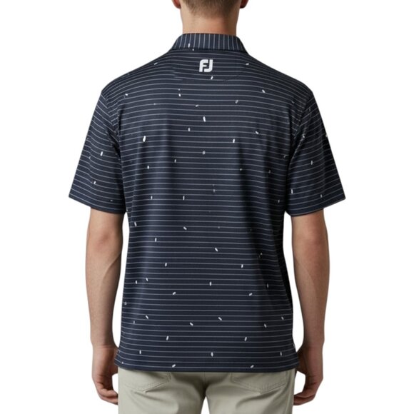 NWT Footjoy Polo Shirt Men M Lisle Leaf Print Dark Navy White Golf Performance - Picture 1 of 8